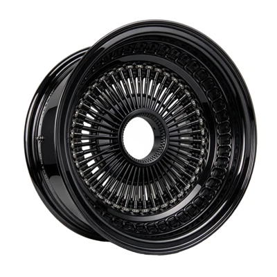 13X7 100 Straight Lace Spoke Glossy Black Wire Rims For Lowrider Impala Bel-Air Caprice Monte-Carlo El Camino