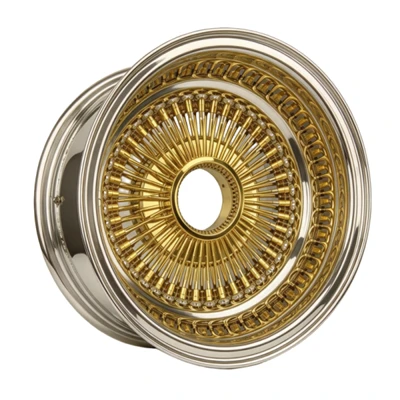 13X7 Vintage 100-Spoke Straight Lace Wire Wheels Gold Plated Classic Rims For Lowriders Donks