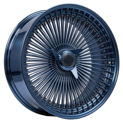 22X8 150Spoke FWD Style Dark Blue Dayton Wire Wheels For Restomod Vintage Sedans And Classic European Retro Vehicles